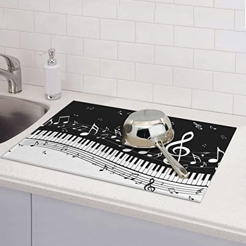 Chaves de piano com notas musicais de seca de cozinha impressa Microfiber Dish Plac Pood para