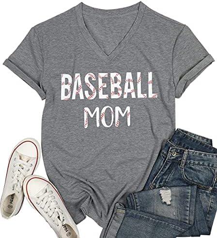 T-shirt de mamãe de beisebol feminino letra impressão engraçada Tees gráficos de beisebol Tops