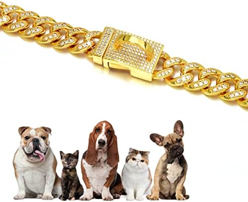 Colar de corrente de cães com fivela rápida fivela artesanal Icepado Design embebido em diamante para animais de