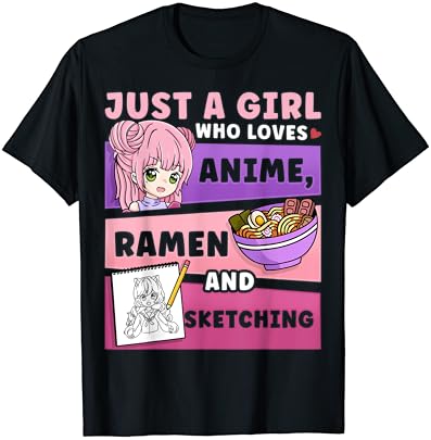 Anime apenas uma garota que adora anime ramen e camiseta de esboço