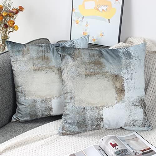 Oyimua Blue Throw Pillow Capas 16x16, modernas capas abstratas de travesseiro de sofá azul e cinza, capa de travesseiro
