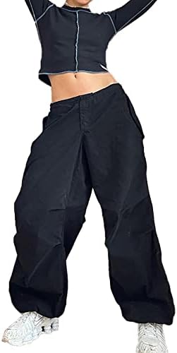 Calças de pára -quedas Soosuihoo para mulheres calças de carga folgada y2k amarra elástica pista de cintura baixa