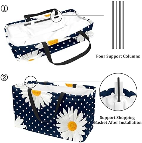 Pontos de cesto de compras reutilizáveis ​​e padrões de margarida portátil Picnic Grocery Bags