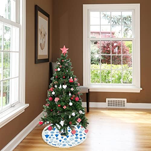 Salia de árvore de natal de 48 polegadas Elementos azuis de Natal grande saia tapete festas de férias