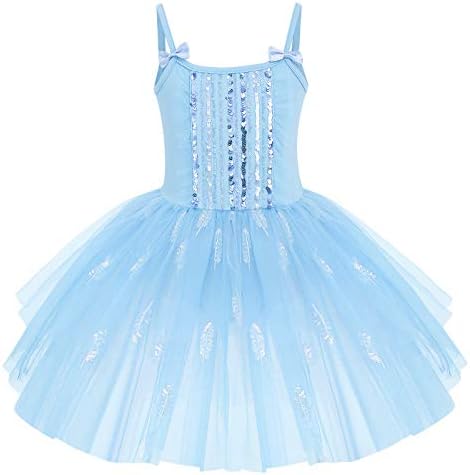 Afavom Toddler Kid Girls Fringes Fringes Camisole Ballet Dance Dress Glitter Feather Tutu Skirted Leotard