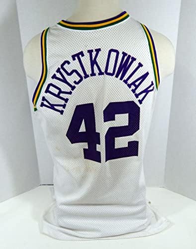 1992-93 Utah Jazz Larry Krystkowiak 42 Game usou White Jersey DP08910 - jogo da NBA usado