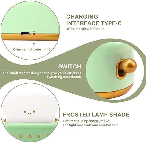Decor Toaster Night Light Light Lamp Recarregável Pequenas Lâmpadas com Smile Face Borda Cute Bread Shape