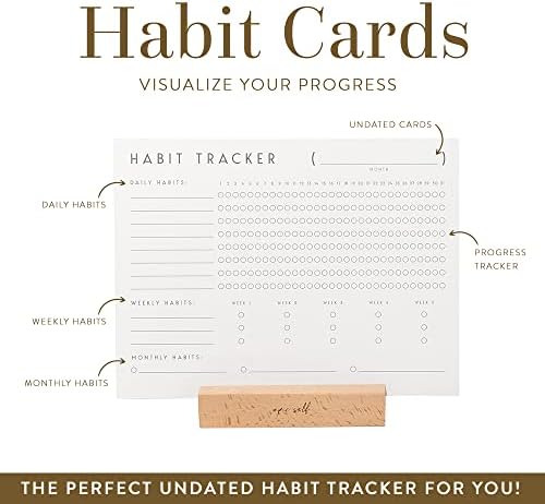 Calendário do rastreador de hábitos com Wood Stand - diário de metas e contas de contas com 12 folhas