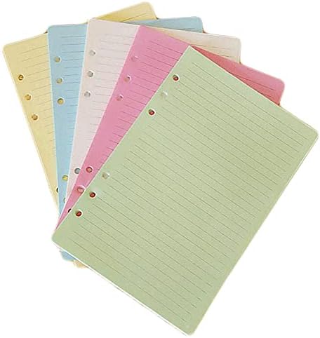 Sagasave 50pcs Notebook Folhas de papel recarregam 6 buracos perfurados a5/a6 papel colorido em branco/forrado