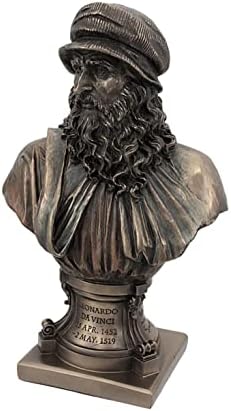 Artista renascentista italiano Leonardo da Vinci estatueta de 9 1/8 de polegada de resina de bronze estátua