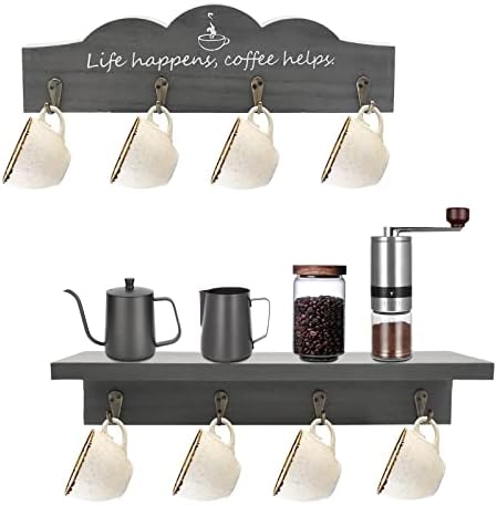 Conjunto de suporte para copos de café Ismosm de 2 suportes de caneca de café com 8 ganchos de cafeteira