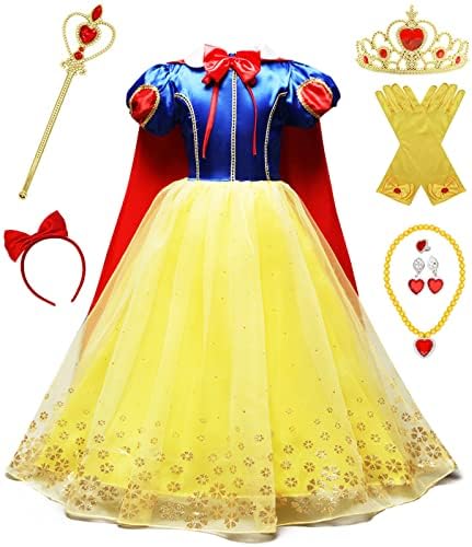 Funparty Princess Dress Up para meninas com peruca, coroa, maça, acessórios de luvas de 3 a 12 anos