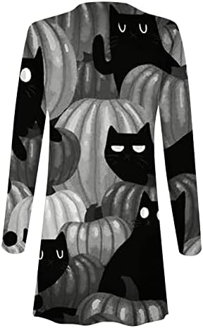Mangas compridas femininas de Halloween Cat Pattern Cardigan Casual Casual Casual Sweater de malha de