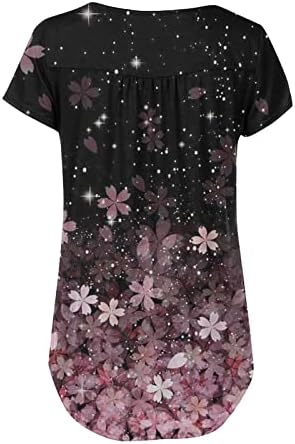 Senhoras de manga curta 2023 Boat Neck Cotton Button Down Up Top Shirt Summer Fall Floral Graphic Cirtle
