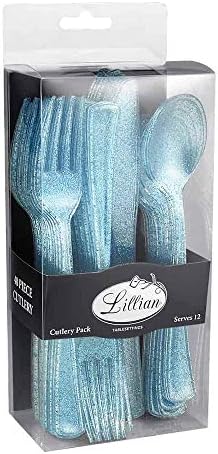 Cutleries de plástico glitter azul - transparentes, 48 ​​pcs