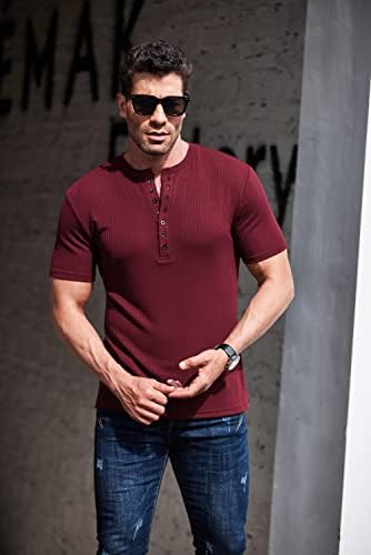 Coofandy masculino Henley Muscle T camisetas 2 pacote de manga curta Camisas de malha casual