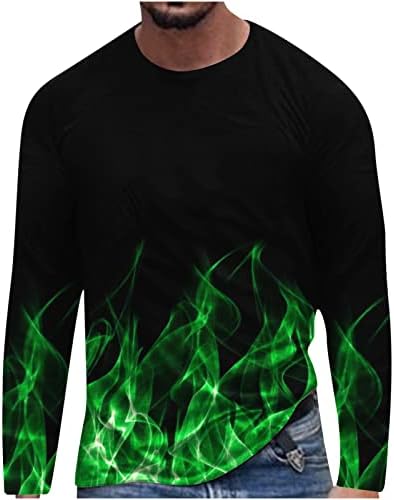 T-shirt 4zhuzi para homens, tampas de manga longa masculinas 3d chamas impressas no pescoço camisetas