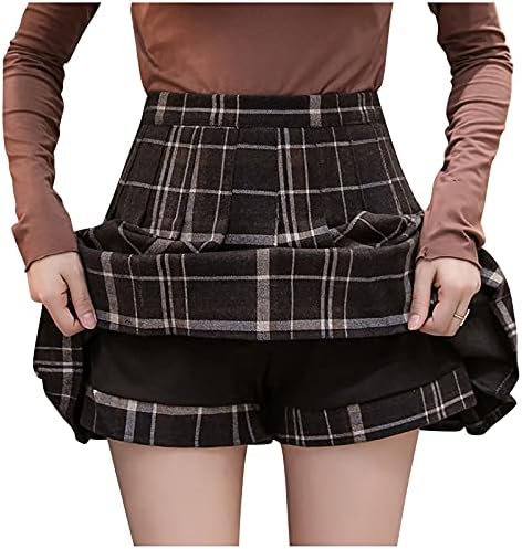 Mulheres garotas saia uma linha de lã peluda de lã mini -saia xadrez mapeado de uniforme escolar de