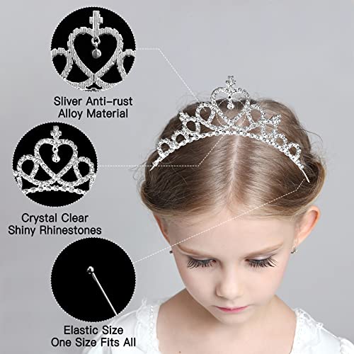 Makone 2 peças meninas cristal tiara prata princesa coroa dobrável acessível na cabeça ajustável