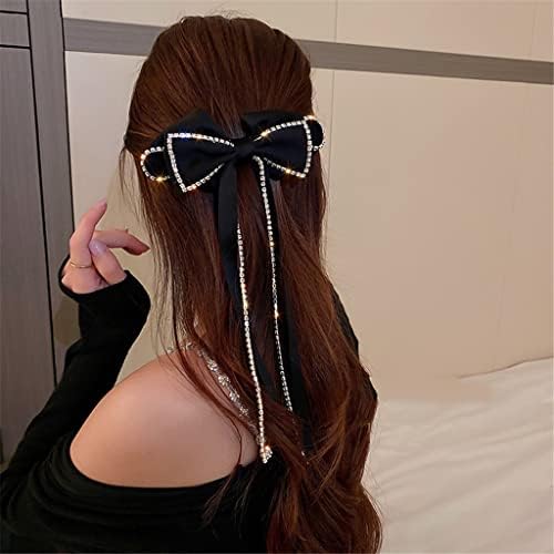 Imitação de strass de cabelo clipe mulheres preto a veludo arco comprido Fringe Clip Hair Clip