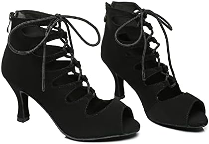 Minishion Women's Ballroom Boots Lace-up Latin Shoes L456