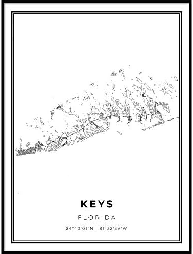 Skanndi Florida Keys Map Print, Florida FL USA Map Art Poster, Key West, Arte da Muralha Moderna, Map Map Artwork