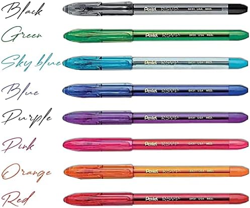 Canetas de canetas de RSVP Pons de canetas médias, canetas coloridas, 8 pacote e uma fita de correção Jumbo