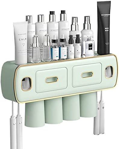 Cquuukoi escova de dentes parede montada para banheiro banheiro duplo pasta de dente automática