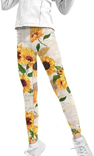 Wanyint Sunflower vintage Meninas impressas Leggings Crianças Capris Capris Pants respiráveis ​​para
