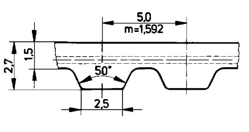 Ametric 5A455.10 Cinturão de tempo de poliuretano métrico, cordões de aço, inclinação de 5 mm, perfil