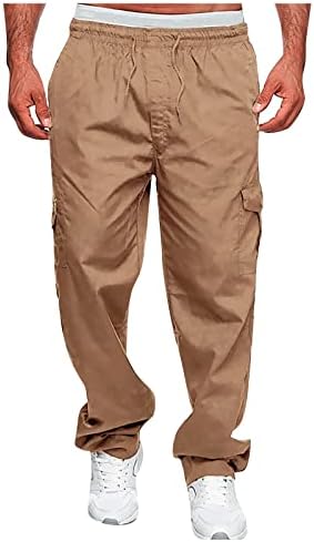 Calças de carga de cargo de diástulos de Dudubaby masculino de calças de bolso de bolso elástico de cor