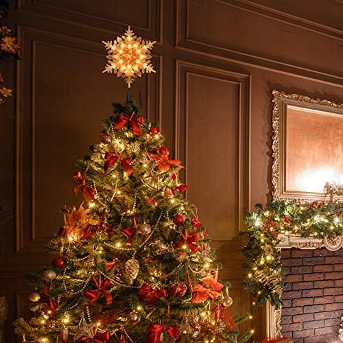 Brizleled Christmas Snowflake Tree Topper, 9,25 pol. Treetografia de Natal iluminada com 20 luzes brancas