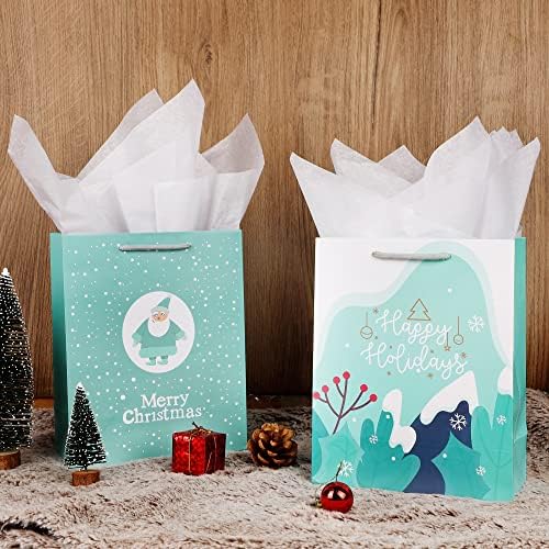 Sacos de embrulho de Natal em casa Lulu, pacote de 24 sacolas de papel de papel de arte azul e