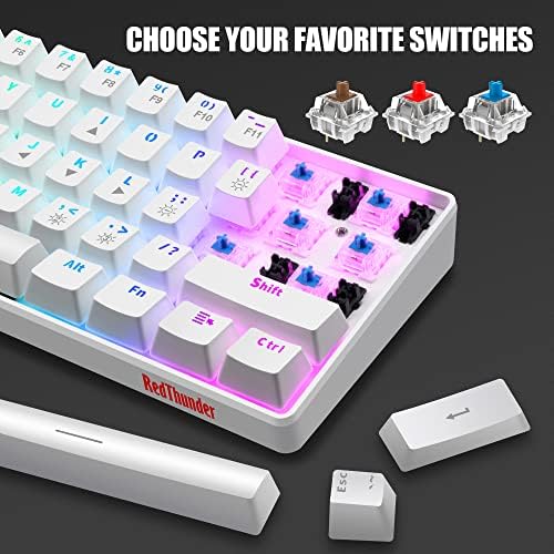 Redthunder 60% teclado de jogos mecânicos com fio, teclado 61 teclas Ultra-Compact, PBT Keycaps, RGB Backlight