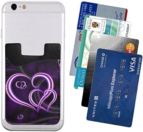 Purple Hearts Phone Case Card Card, PU Casal de cartão de crédito Auto-adesivo de couro para smartphone