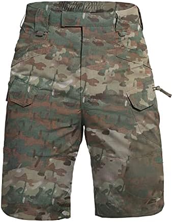 Shorts de carga de tecido wenkomg1 para homens, cintura elástica casual de cor sólida na altura