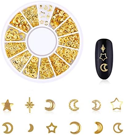 Akoak 200pcs 3d liga de unhas Decorativa estrela e rebites da lua, mini acessórios de unhas, acessórios
