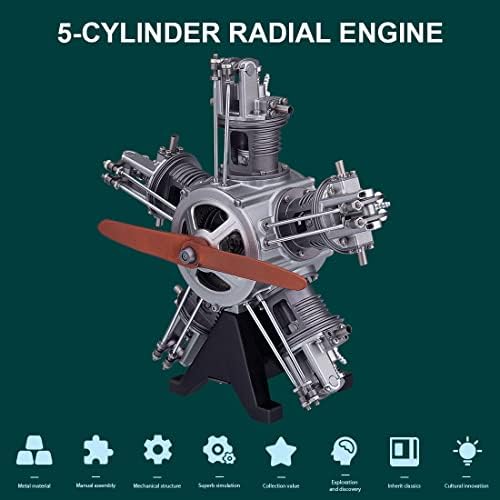 Vinkoo Teching Kits de modelos de motores de aeronaves radiais do motor radial de 5 cilindros,