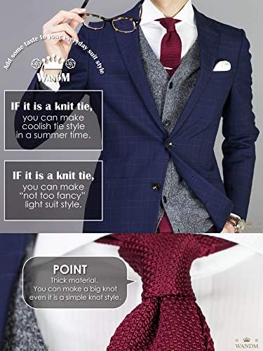 Wandm Men's Knit Tie Slim Skinny Square Cotartie Largura de 2,2 polegadas de cor sólida lavável e caixa de presente