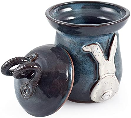 Jar de bancada de coelho de artesãos modernos - cerâmica de grés artesanal americana, 20 onças