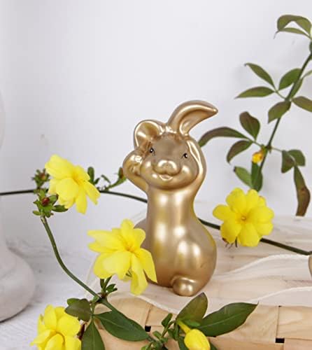 Bunny de Páscoa de resina dourada Conjunto de 3, decoração de status de coelhinho de Páscoa Pequeno,