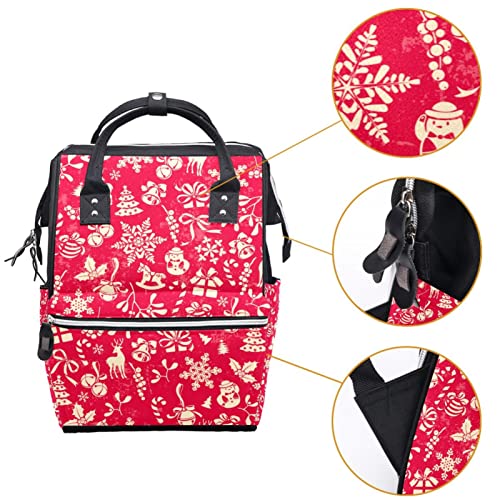 Red Christmas Elements Bags Bolsas de fraldas Backpack Mumming Back de grande capacidade Bolsa de enfermagem Bolsa de viagem para cuidados com o bebê