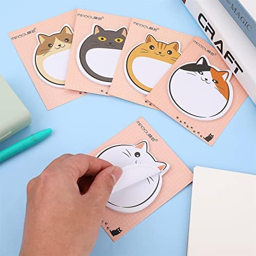 Cobee Cut Cat Sticky Notes, 5 Pacote Kawaii Animal Notas de auto-bala de desenho animado gato de auto-estima de