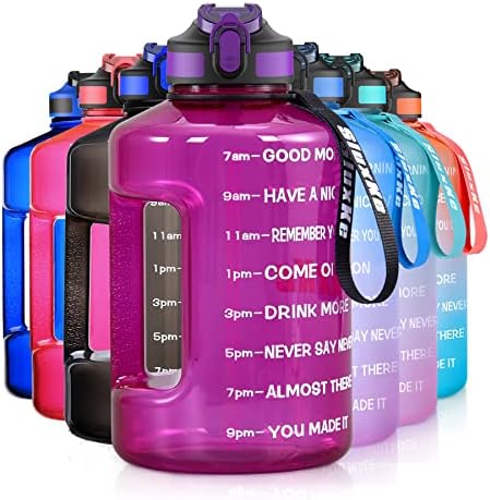 Garrafa de água Sluxke 1 galão com marcador de tempo e palha, BPA livre de 128 onças à prova de vazamento Motivational