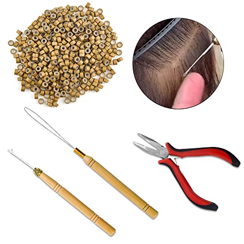 Kit de extensão de cabelo de cabelos Xinmeiwen kits de ferramentas de dispositivo de gave de gancho e 500 peças Micro anéis de silicone para estilismo de cabelo profissional Acessório