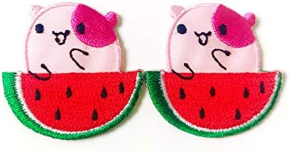 Defina 2 pcs. Mini Cat Pink Cat Watermelon LOTOON LOGOTOTE JAPET CAMISTA Costurar ferro em apliques