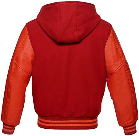 Lishow Fashion Varsity Capelie Jacket para Baseball Letterman Bomber School of Premium Wool e Mangas de couro vermelho genuíno