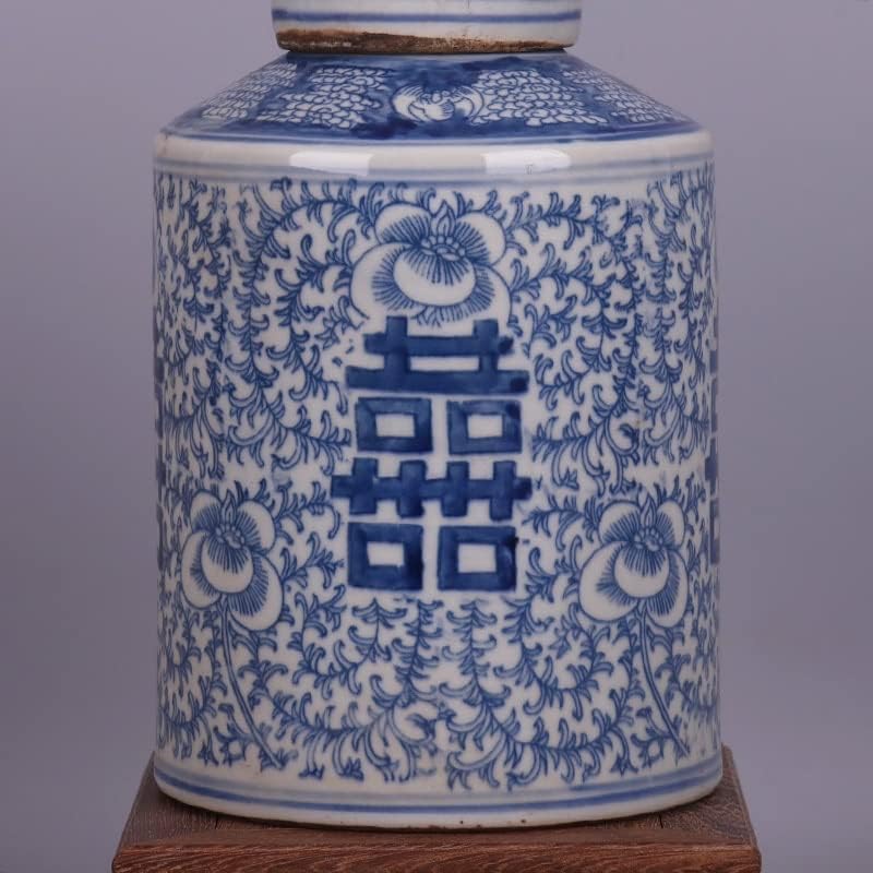 Tjlsss azul e branco padrão jarra de chá ornamentos antigos Coleção de caddy de chá jingdezhen