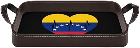Amor Venezuela Heartbeat Leather Bandey Serving Bandey com alças bandeja decorativa para sala de estar da