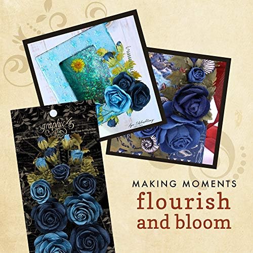 Coleção gráfica de Bouquet de Rose 45 - Viagem e flores de papel azul francês, multi